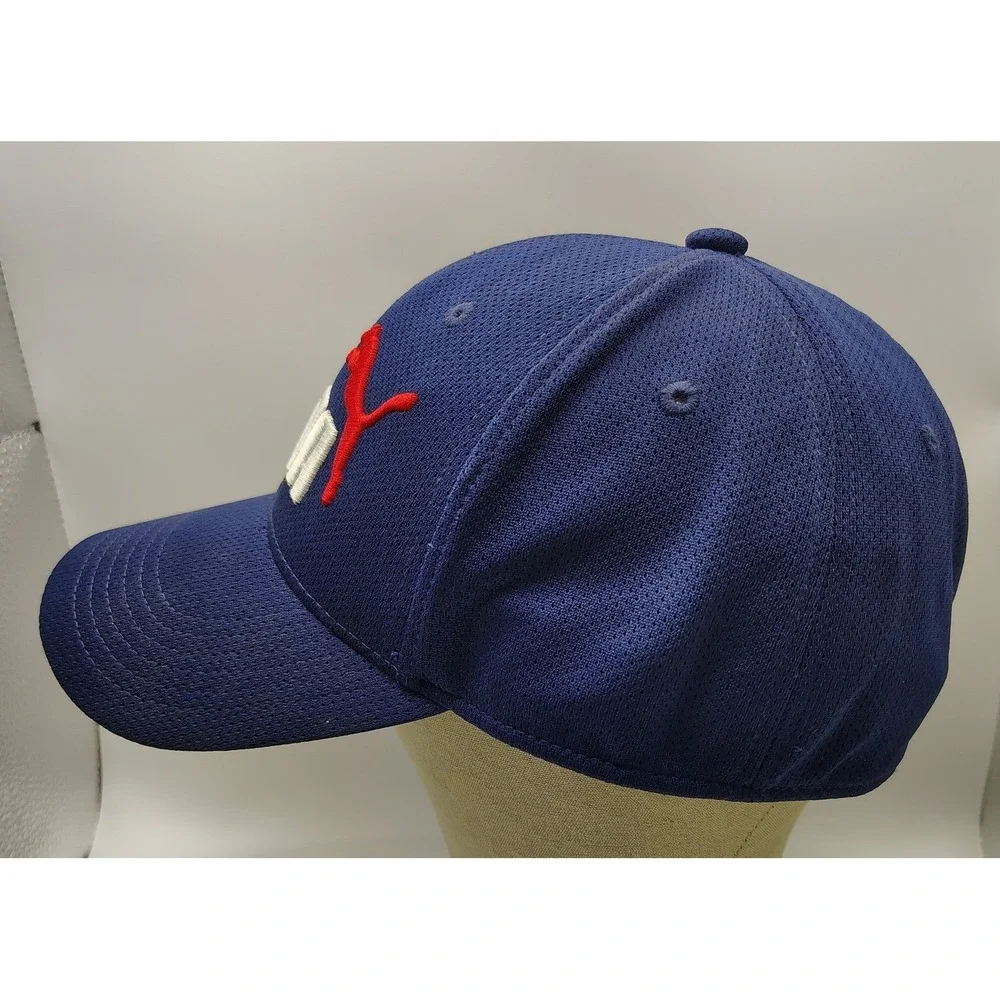 Puma Mens Navy Blue Mesh Stretch Fit Baseball Hat Embroidered Logo Size L/XL